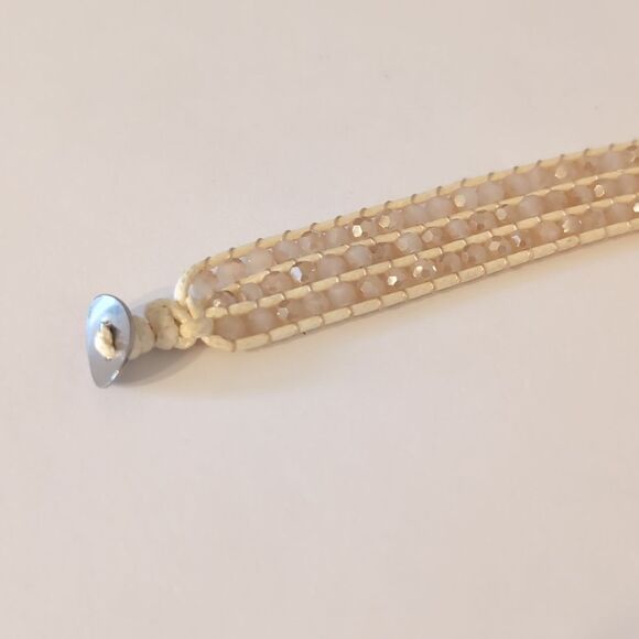 810 Crystal Champagne Beaded Petal Leather Wrap Bracelet - Picture 4 of 5